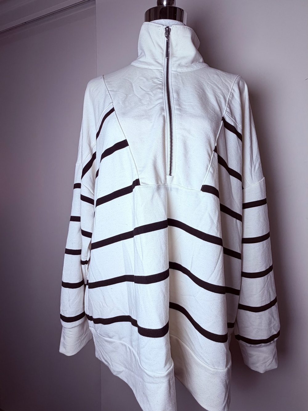 Cable & Gauge White Half-Zip Pullover with Black Stripes